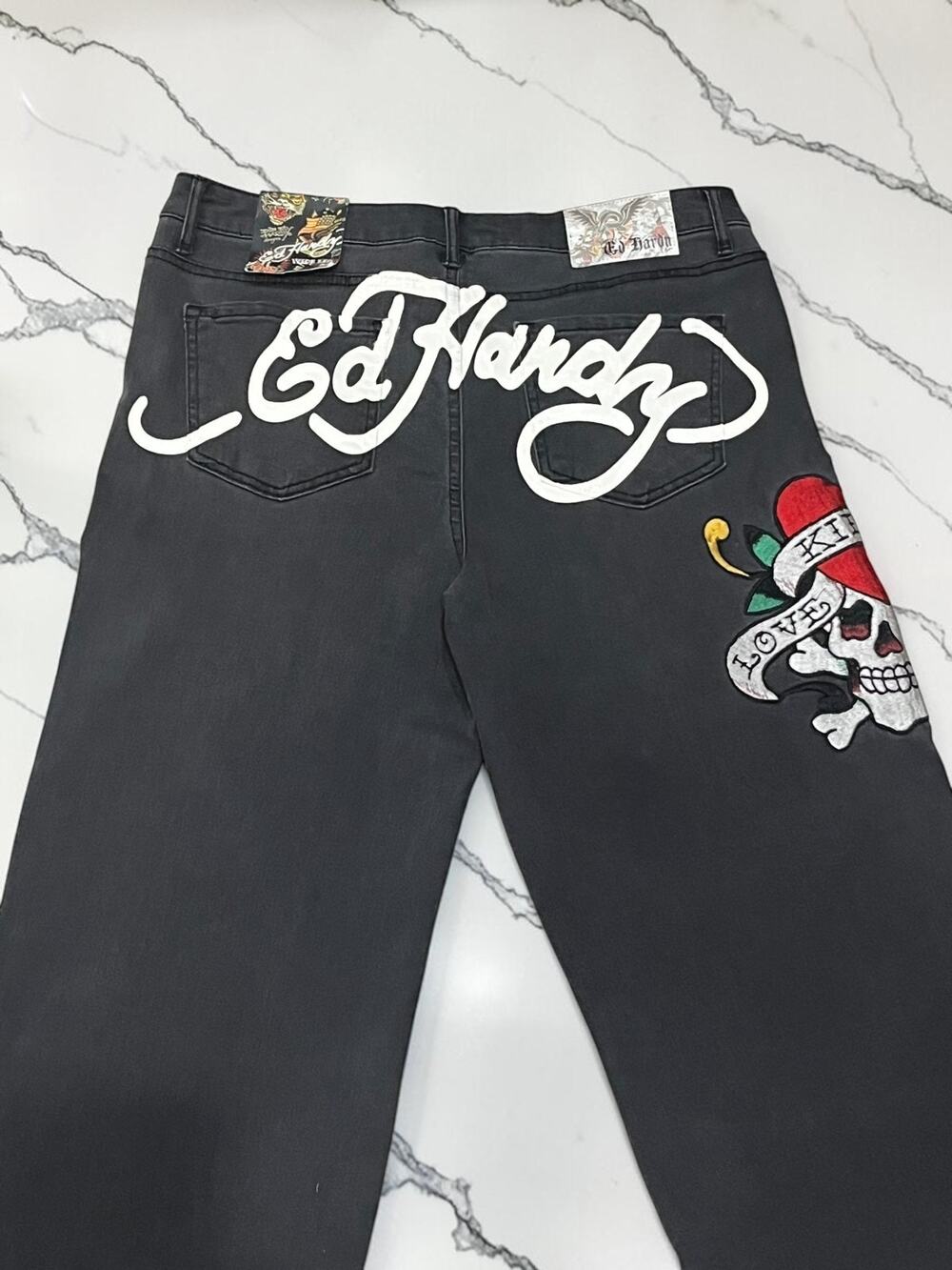 Ed Hardy Men’s Size 30 Black Jeans Skull Love Kills Embroidered Y2K NWT